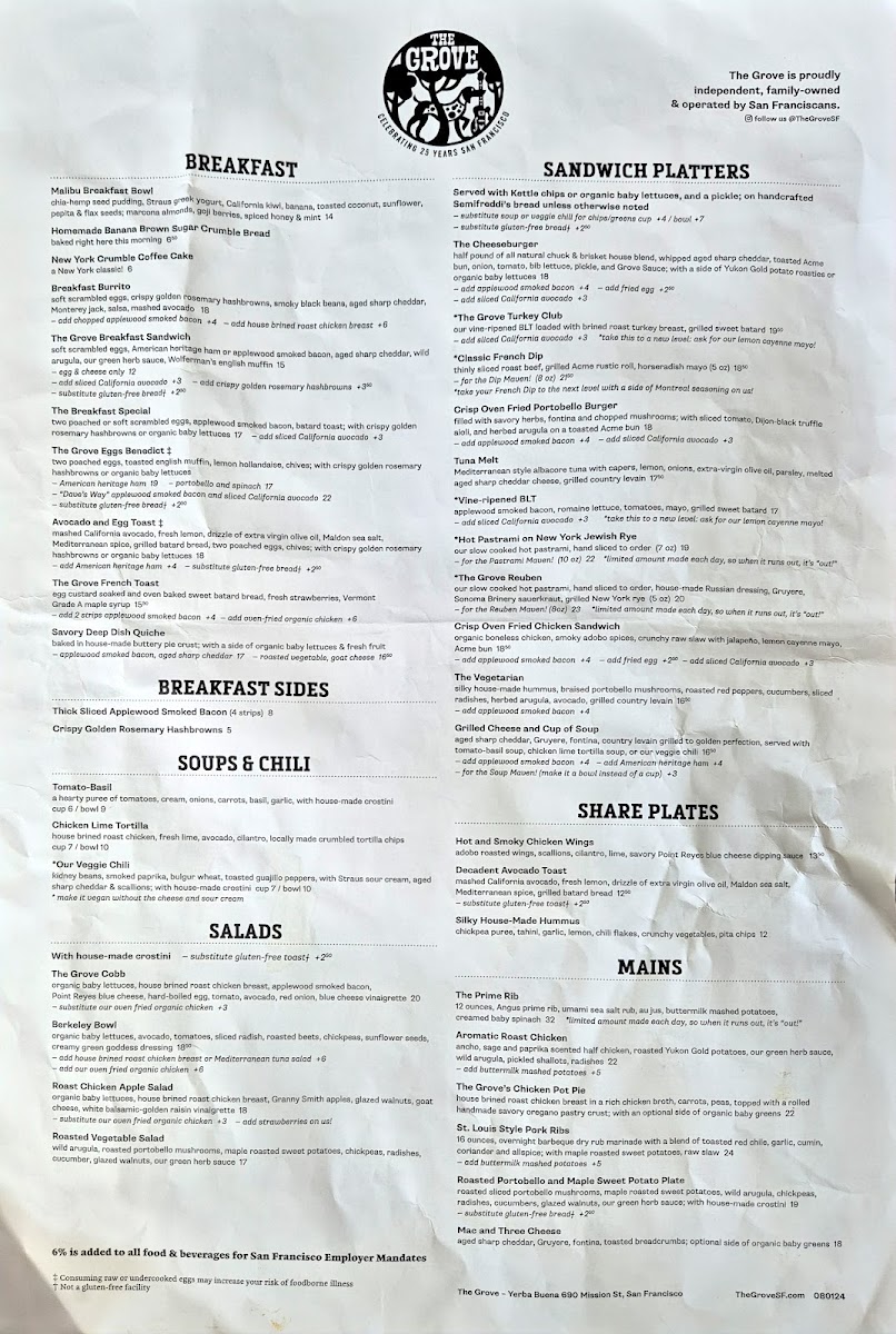 The Grove - Yerba Buena Menu - Image 1